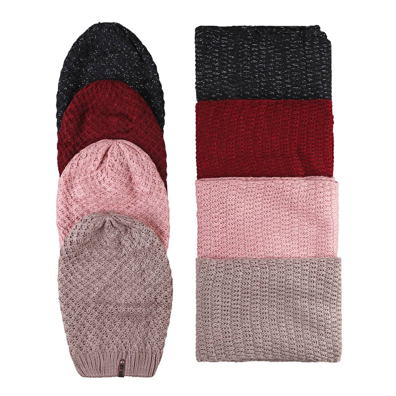 ست کلاه و شال گردن بافتنی فرانسوی لمه