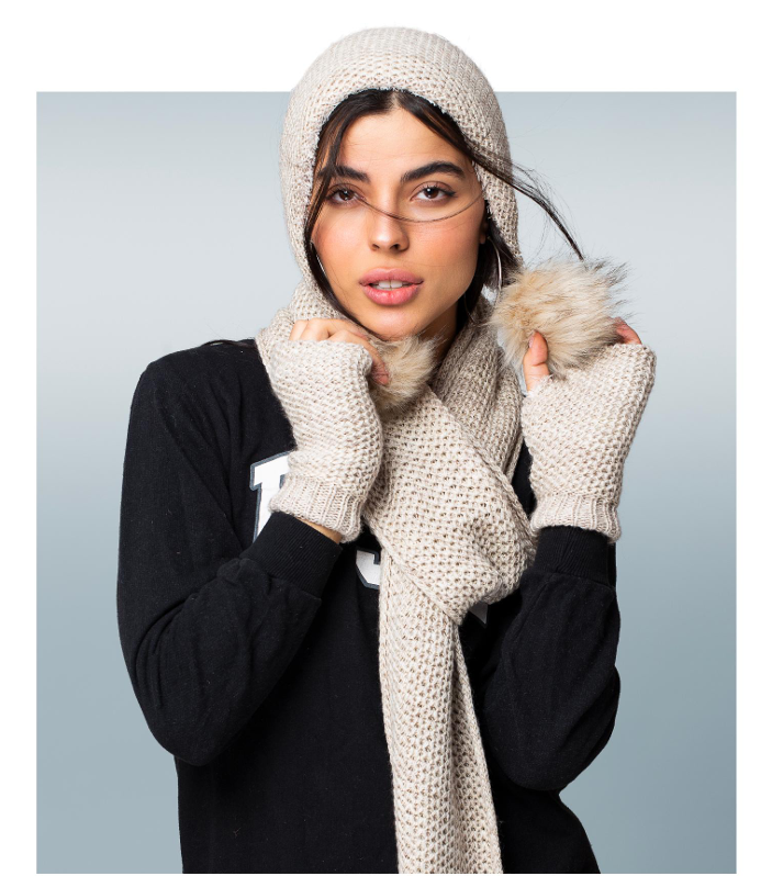 ست کلاه و شال گردن و دستکش سام داخل خز مدل 415