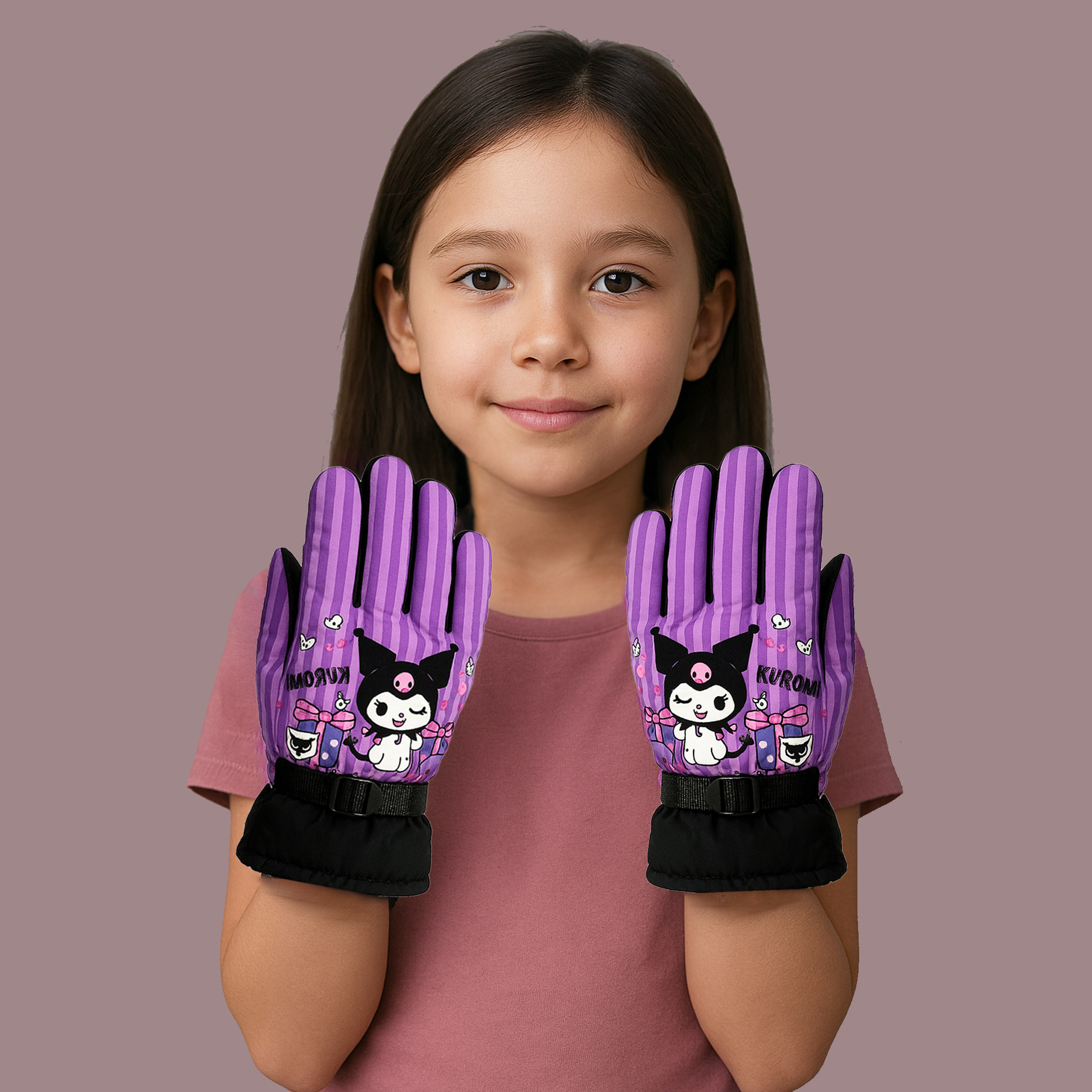 دستکش بچگانه شمعی ضد آب آستر خز راه راه