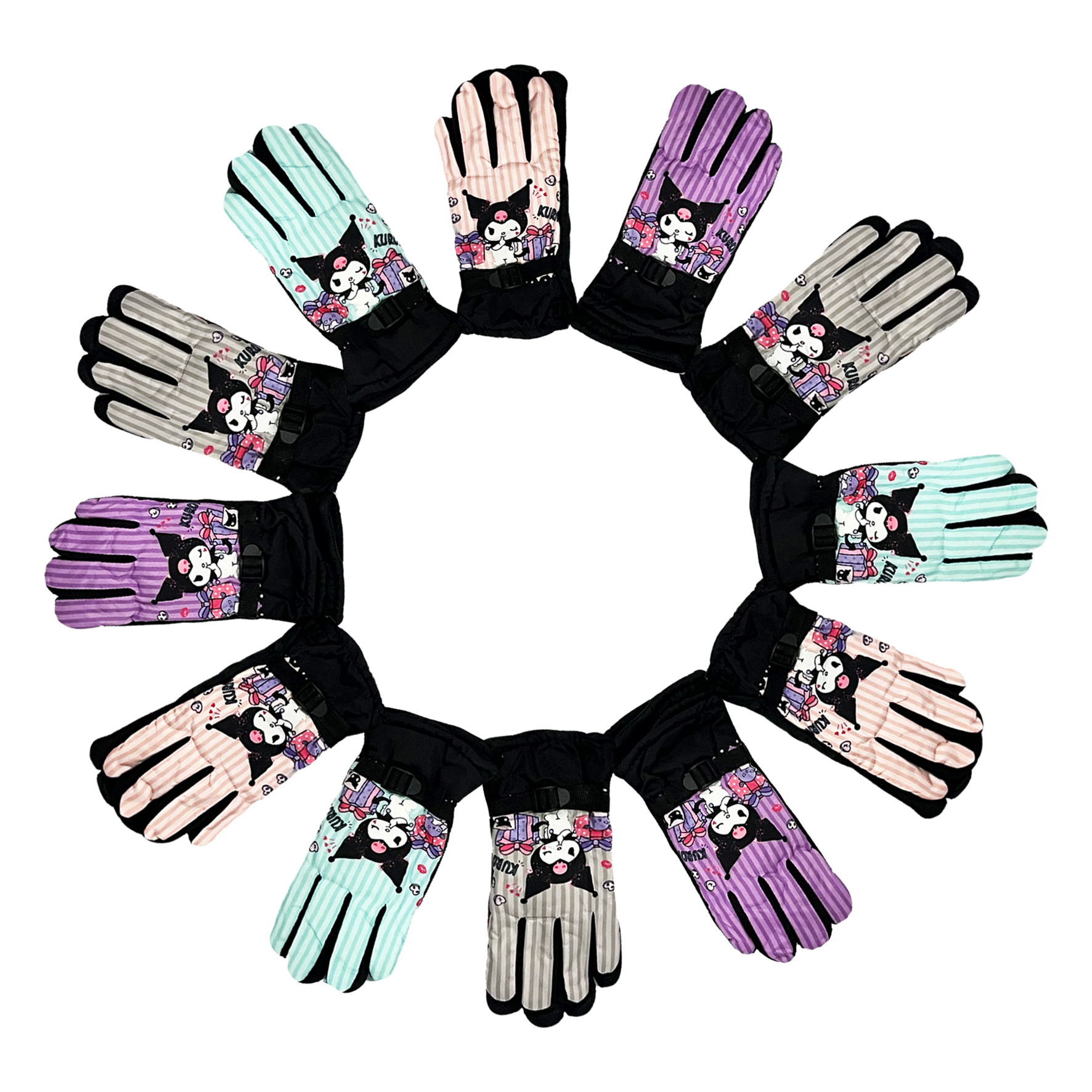 دستکش بچگانه شمعی ضد آب آستر خز راه راه