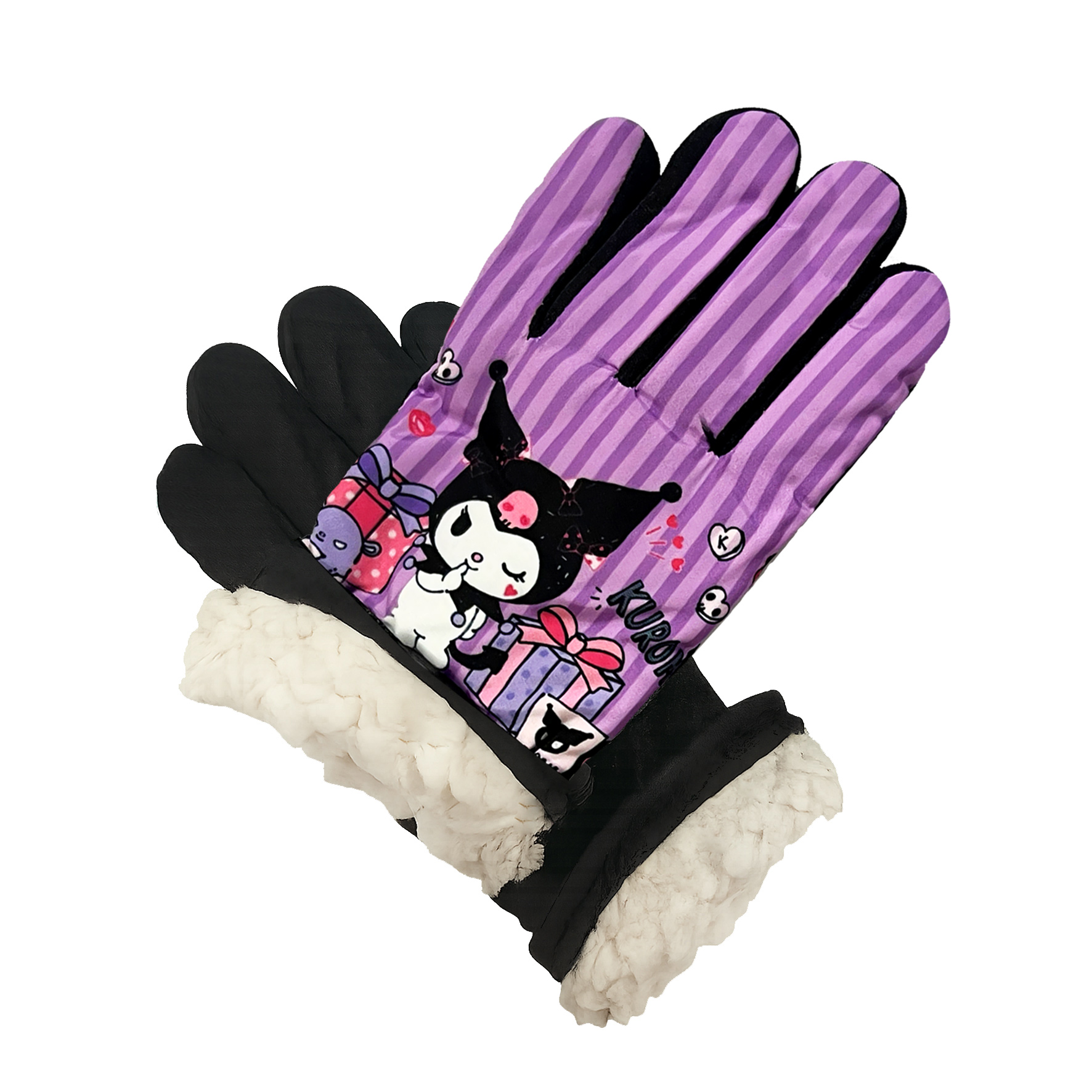 دستکش بچگانه شمعی ضد آب آستر خز راه راه